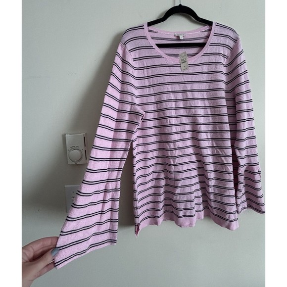 NWT Talbots XL Knit Long Sleeve‎ Top Pink Black Stripe Preppy Casual Stretchy - Picture 4 of 5